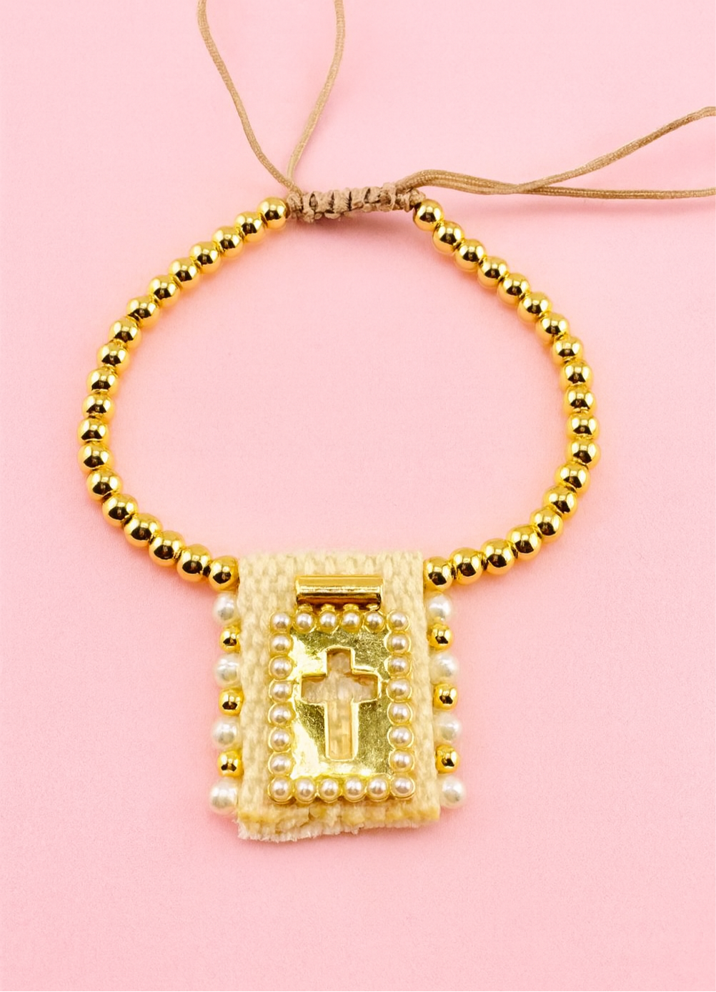 Cross 18k gold filled adjustable bracelet hand sewn