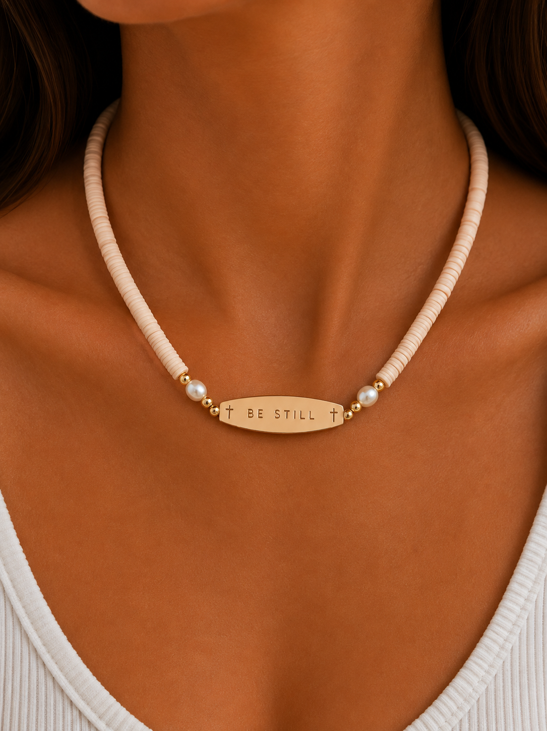 Be Still pink freshwater pearl necklace with 18K gold-filled beads