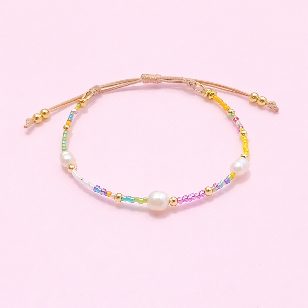 Eliana 18k gold filled and Real fresh water pearl adjustable bracelet