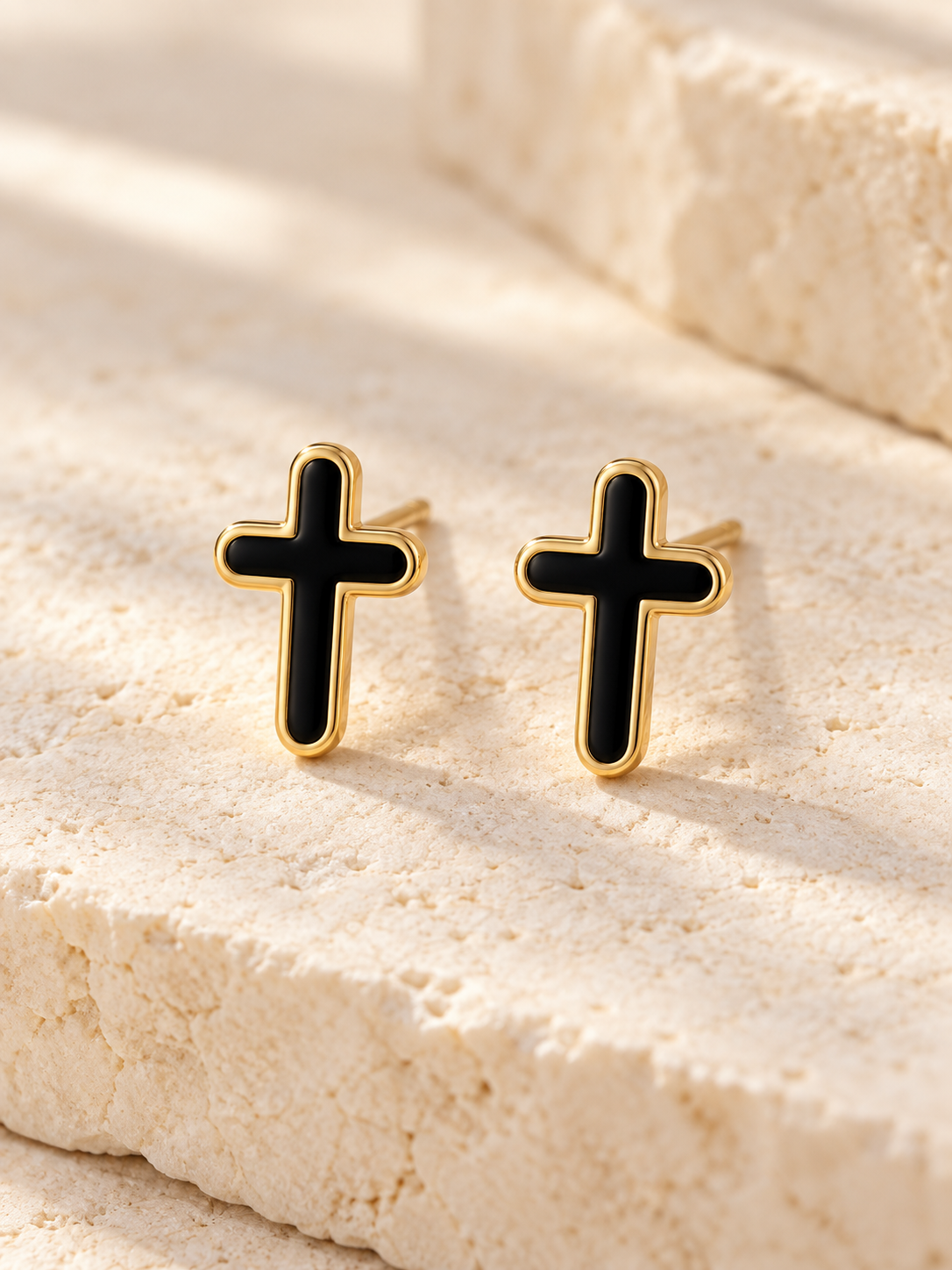 Black & Gold Cross Stud Earrings