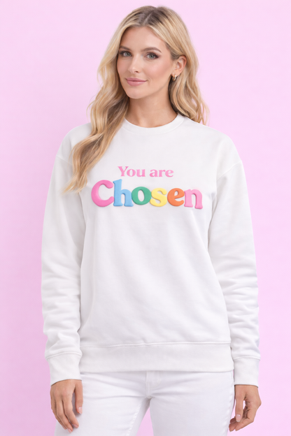 Chosen sweatshirt with Bible verse puff print lettering on back – Bella Blu Design