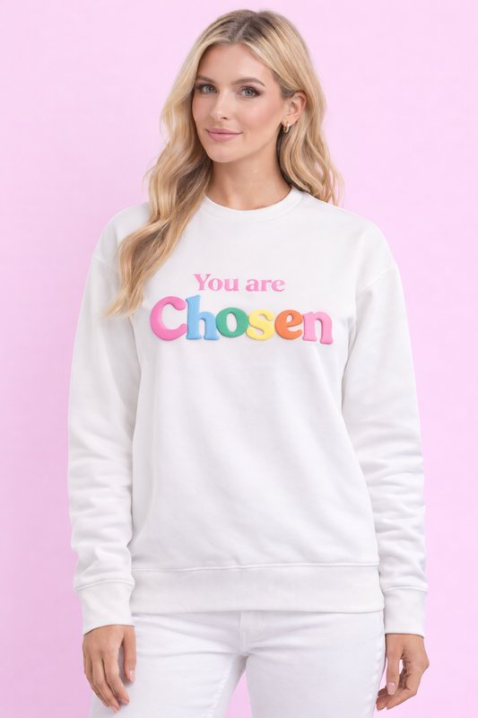 Chosen sweatshirt with Bible verse puff print lettering on back – Bella Blu Design