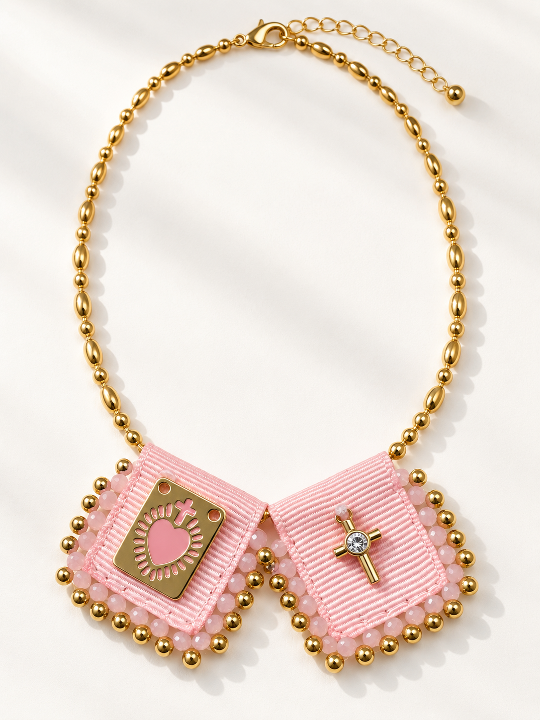 Escapulario light pink 18k gold filled adjustable necklace