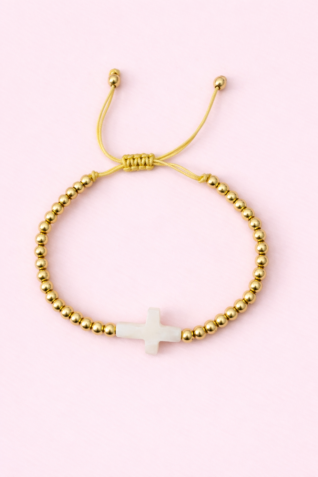 Kirsten gold filled, mother of pearl cross adjustable bracelet