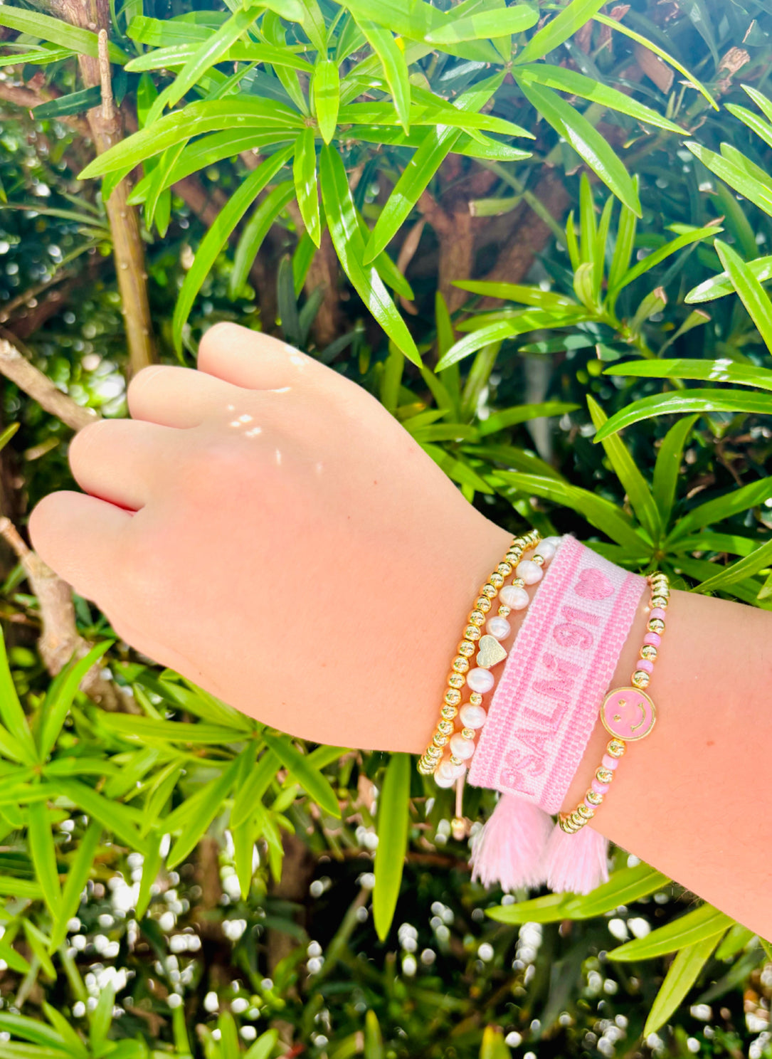 Psalm 91 Woven, Kylie, Adina & Quinn in Pink Bracelet Bundle | Adjustable Faith & Gold Filled Jewelry Set