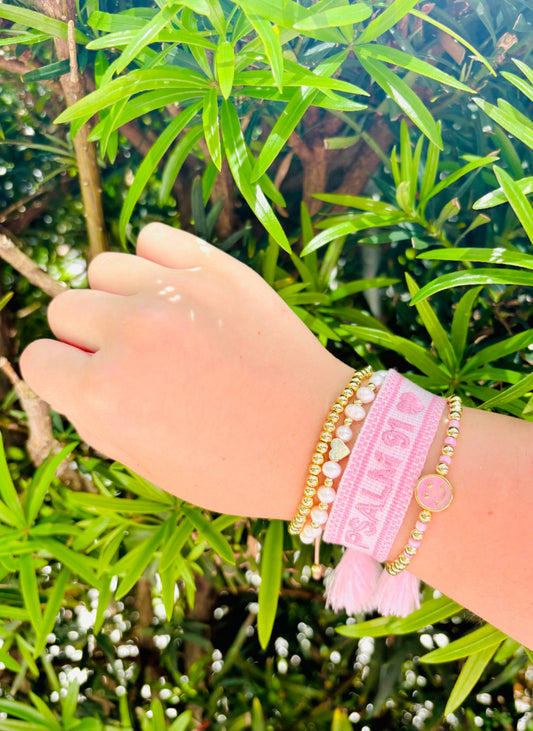 Psalm 91 Woven, Kylie, Adina & Quinn in Pink Bracelet Bundle | Adjustable Faith & Gold Filled Jewelry Set