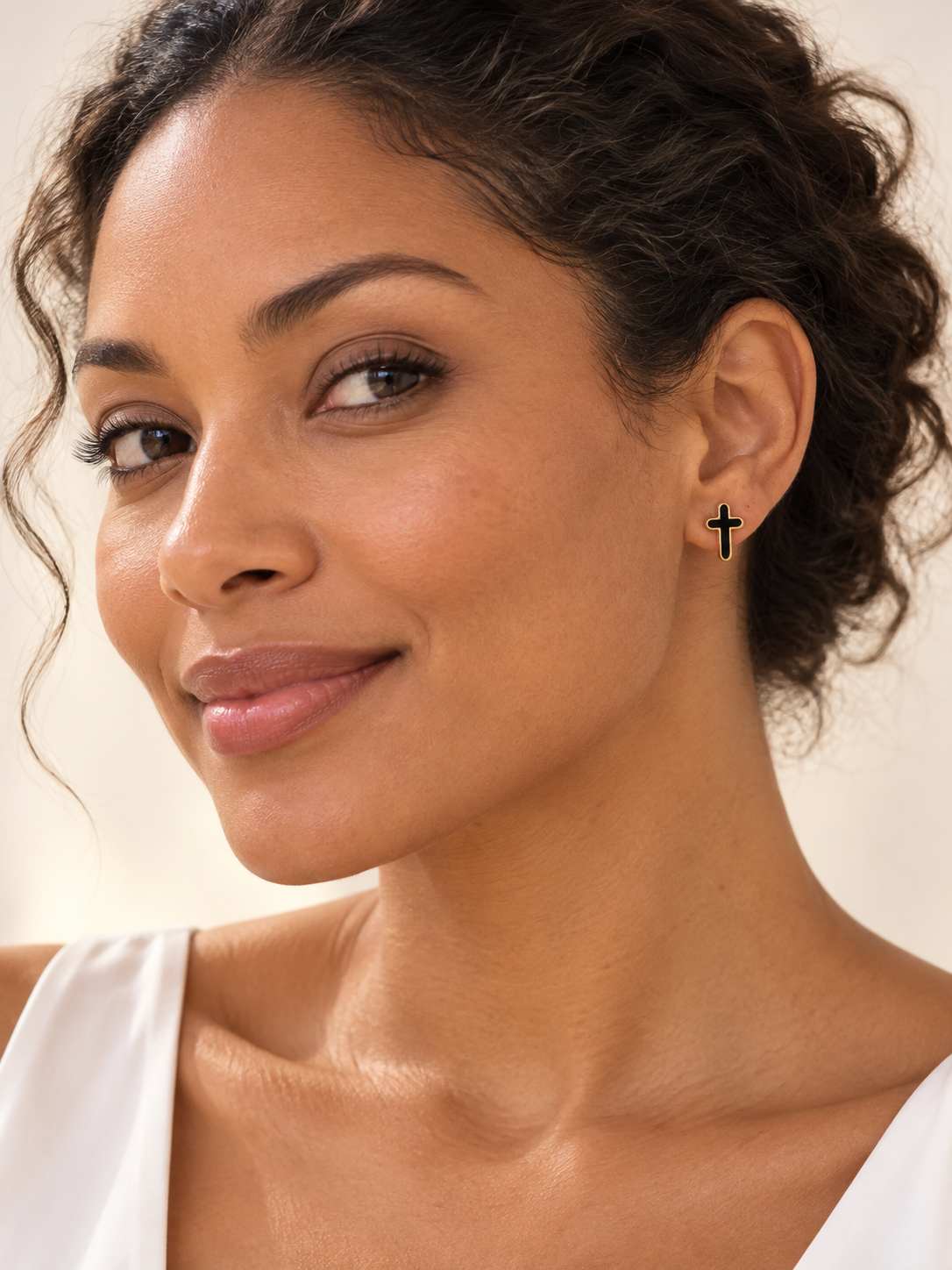 Black & Gold Cross Stud Earrings
