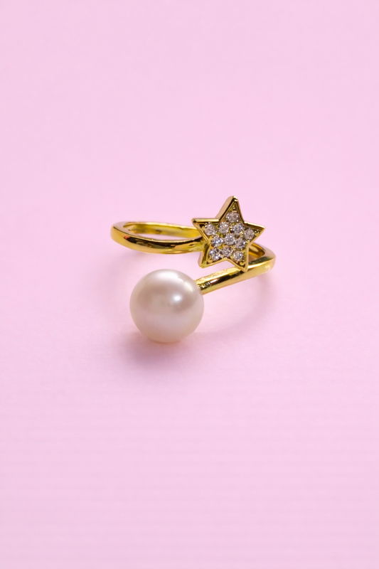 Ines 18k gold filled & Real fresh water pearl star ring