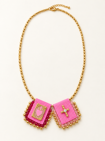 Escapulario Magenta 18k gold filled adjustable necklace