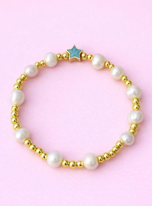Nila blue star 18k gold filled & Real fresh water pearl bracelet