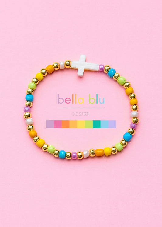 Noriella gold filled seed bead mother of pearl cross bracelet