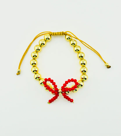 Dallas adjustable bracelet in gold filled and coquette red bow