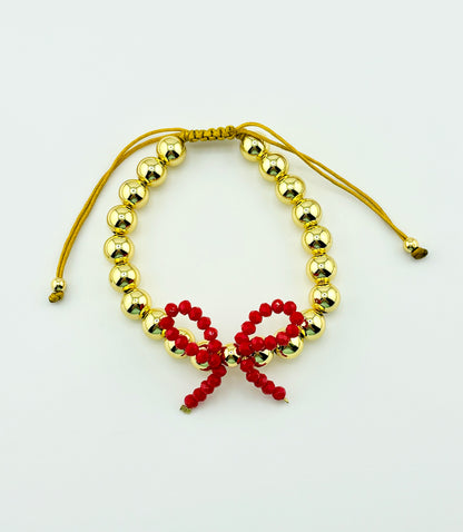 Dallas adjustable bracelet in gold filled and coquette red bow