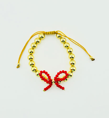 Dallas adjustable bracelet in gold filled and coquette red bow