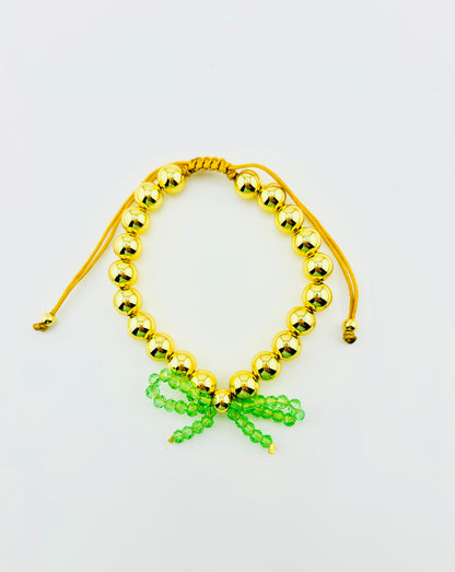Dallas adjustable bracelet in gold filled and coquette green bow