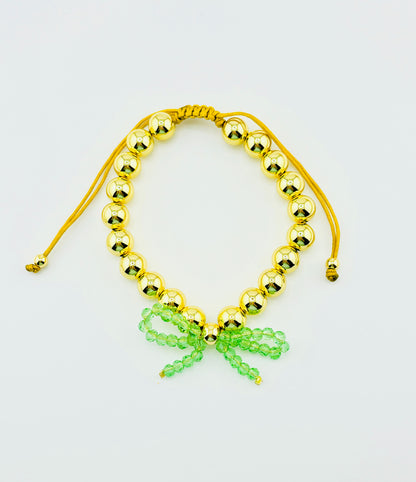 Dallas adjustable bracelet in gold filled and coquette green bow