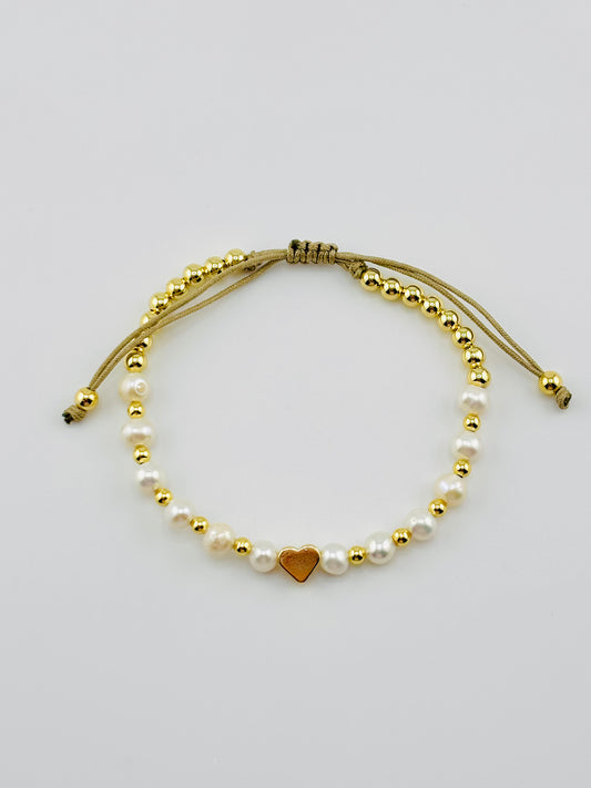 Real fresh water pearl gold filled, heart bracelet
