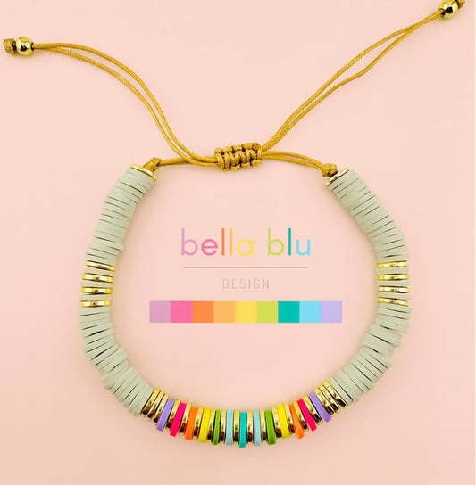 Maya khaki bracelet in clay beads and gold filled bracelet