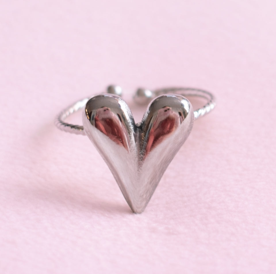 Sterling silver heart adjustable ring