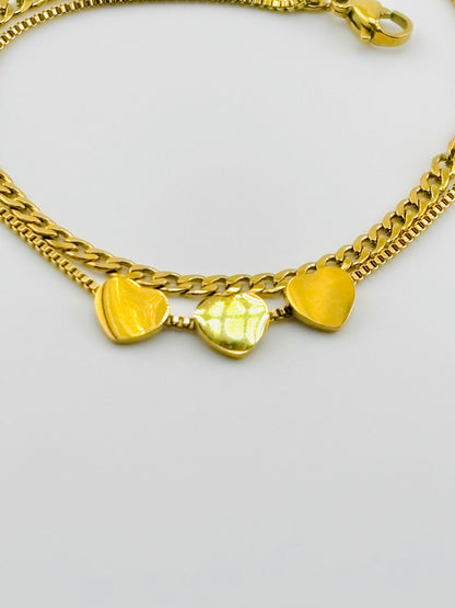 Anklet, stainless steel double strand hearts