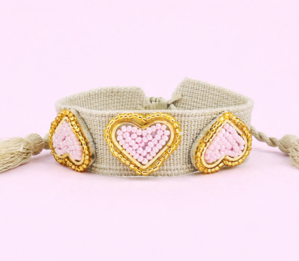 Kesha pink beaded heart adjustable bracelet