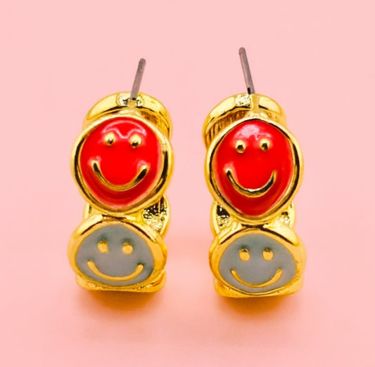 Happy face earrings in enamel hypoallergenic