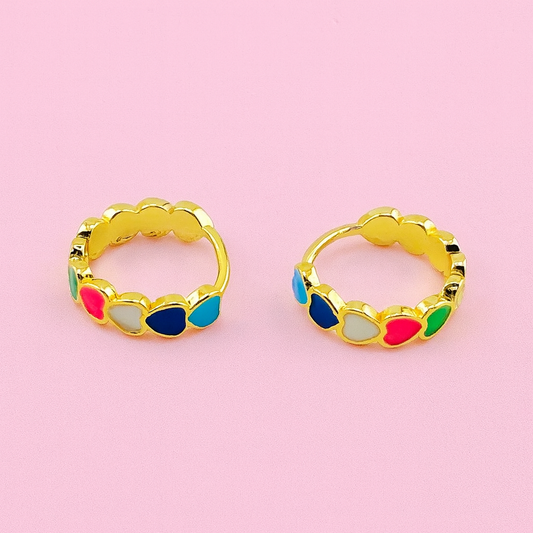 "Heart shaped 18K gold filled earrings in multiple vibrant colors – Bella Blu Design"