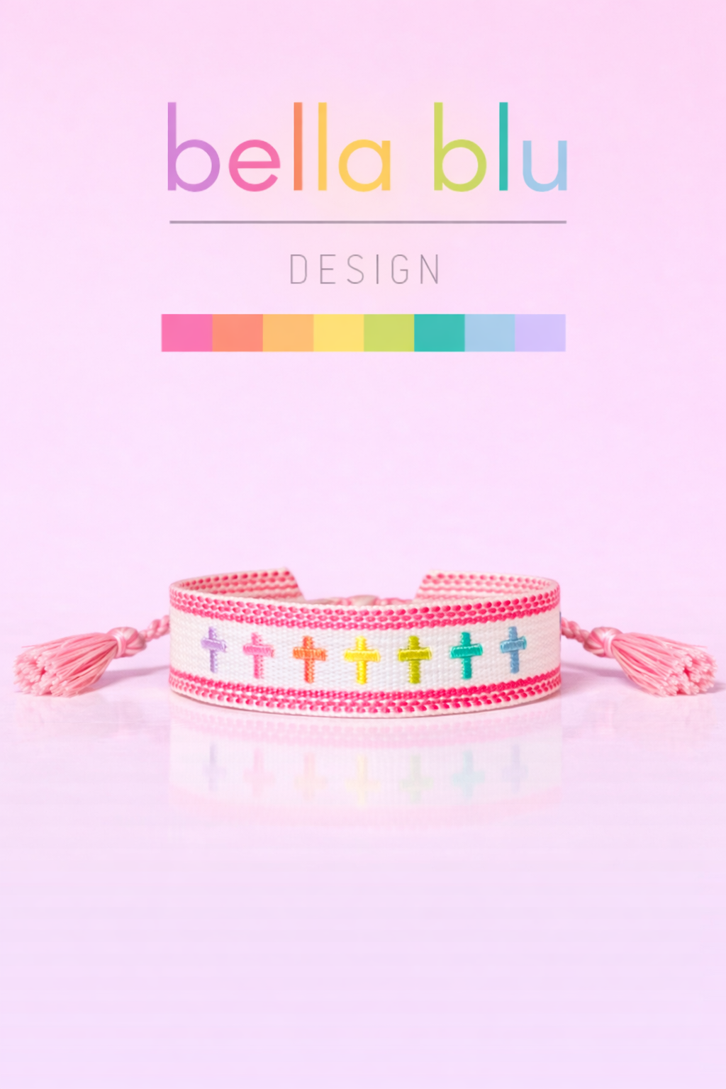 Multicolored cross pink adjustable washable woven bracelet