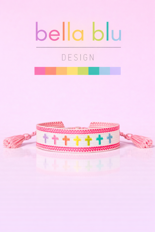 Multicolored cross pink adjustable washable woven bracelet