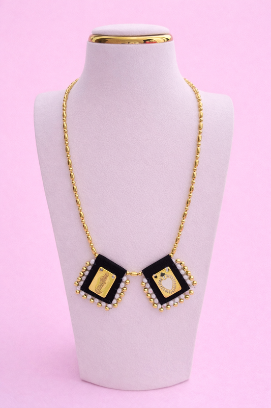 Escapulario black & white 18k gold filled adjustable necklace