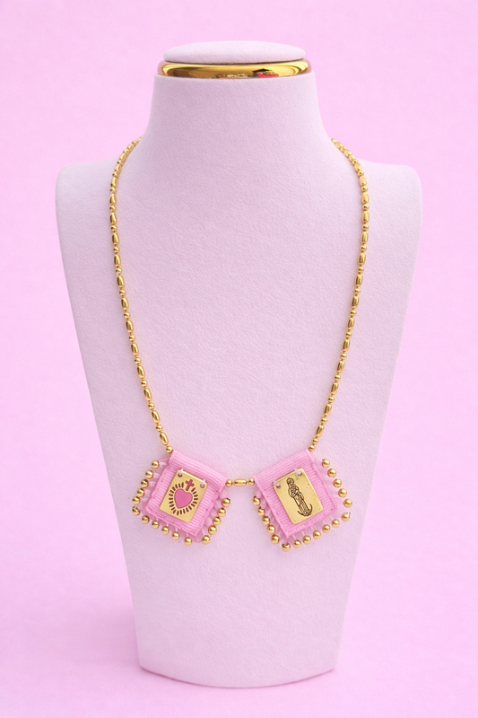 Escapulario light pink 18k gold filled adjustable necklace