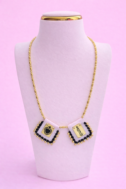 Escapulario white & Black 18k gold filled adjustable necklace