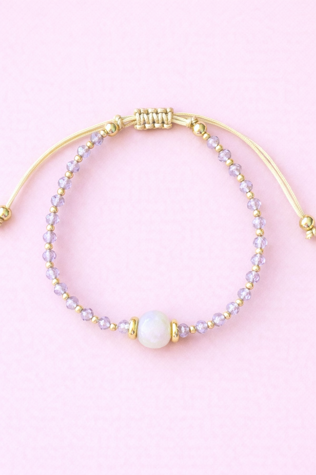 Jade Lavender 18k gold filled & Resl fresh water pearl adjustable bracelet