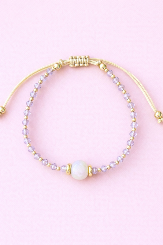 Jade Lavender 18k gold filled & Resl fresh water pearl adjustable bracelet