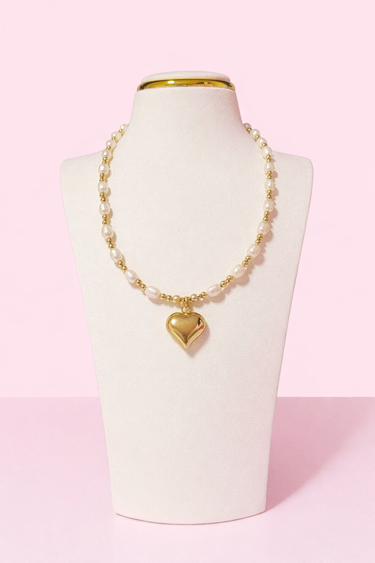 Emberly 18k gold filled & Real fresh water pearl heart necklace
