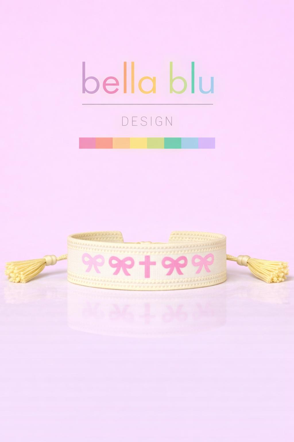 Katie pink bow and cross woven adjustable bracelet