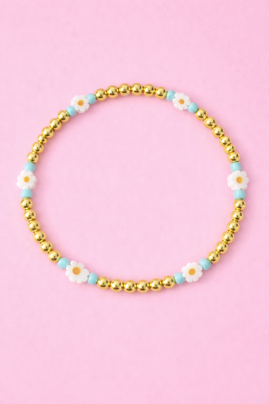 Scarlett 18k gold filled, blue Daisies bracelet