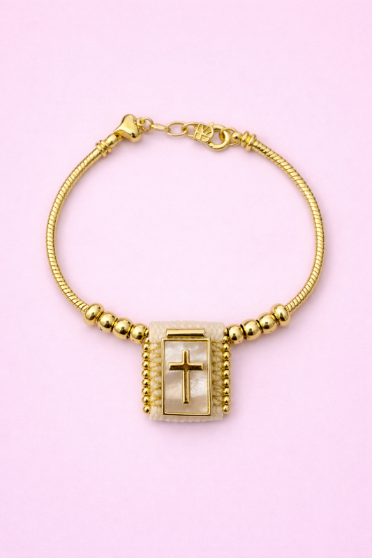 Heidi 18k gold filled cross Adjustable mother of pearl bracelet