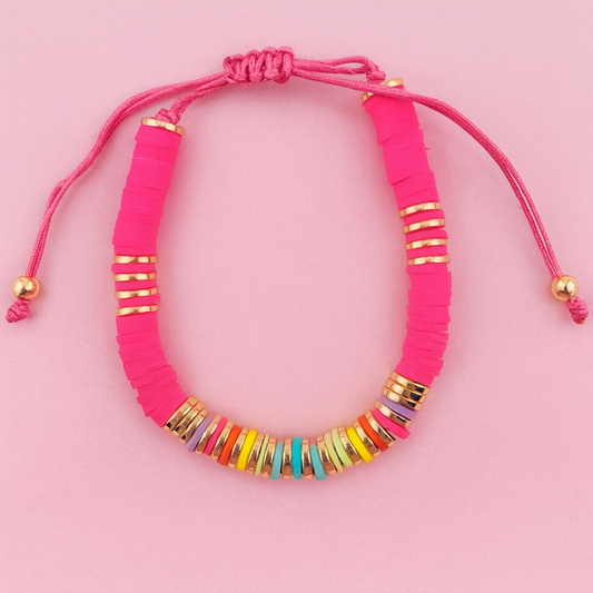 Maya pink bracelet in clay beads and gold filled