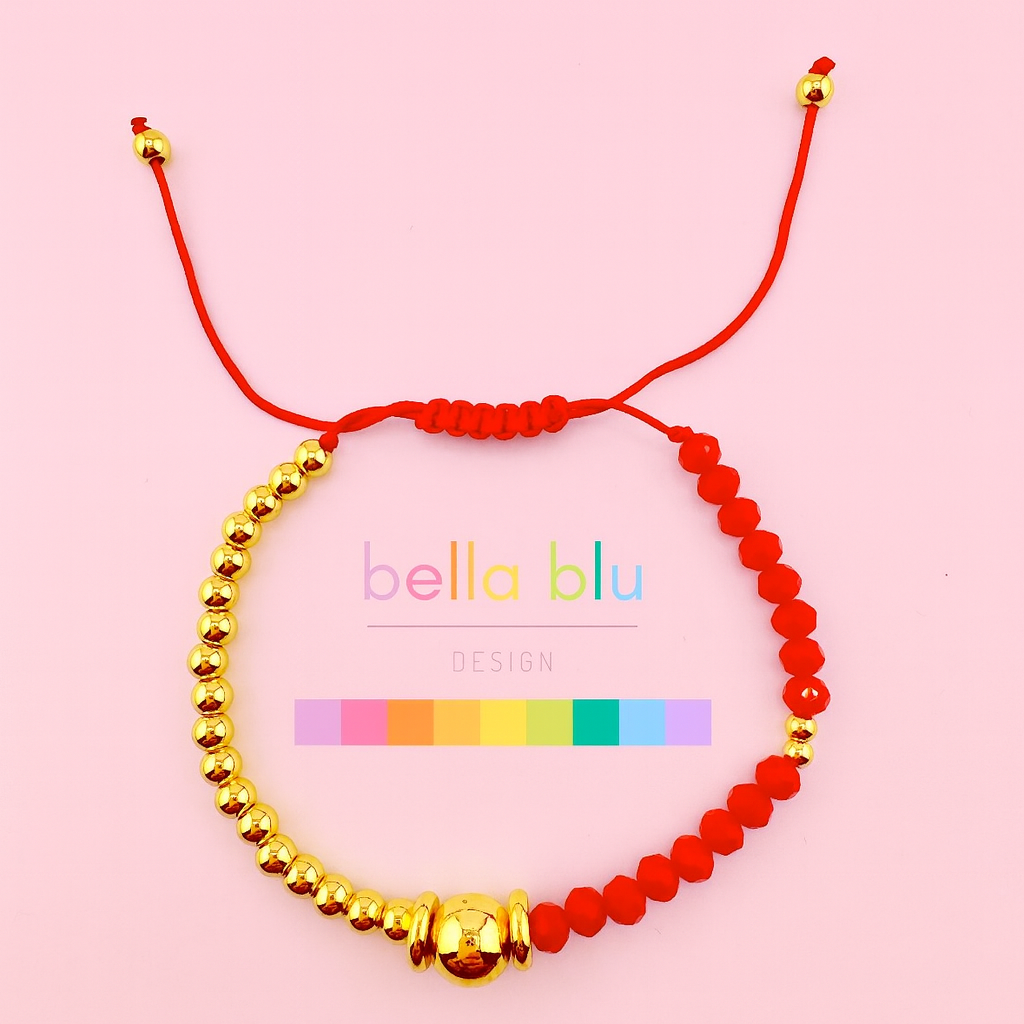 Mia red beaded bracelet in 18k gold filled bracelet