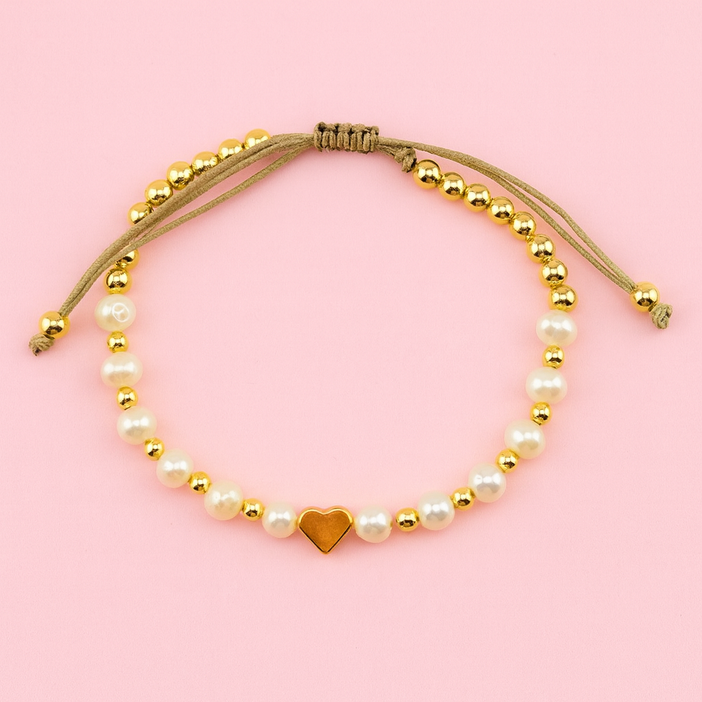 Real fresh water pearl gold filled, heart bracelet