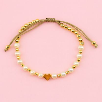 Real fresh water pearl gold filled, heart bracelet