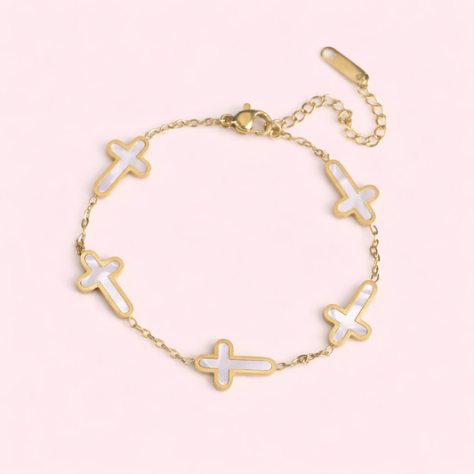 Grace white 18k gold filled & Mother of pearl adjustable Bracelet