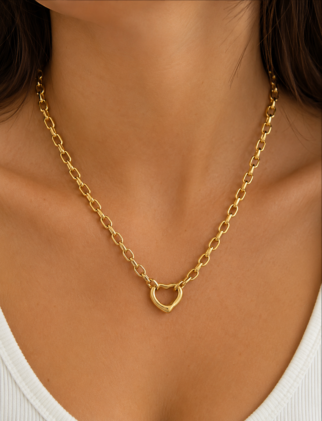 Heart shaped 18k link necklace