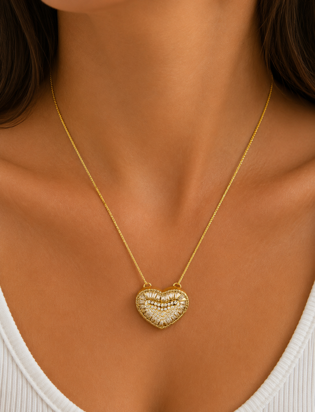 18k Gold filled pearl and heart necklace