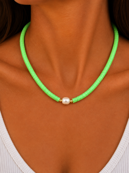 Ella green clay bead with fresh water pearl