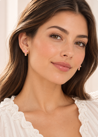 Blush Pink Cross Stud Earrings