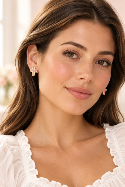 Blush Pink Cross Stud Earrings
