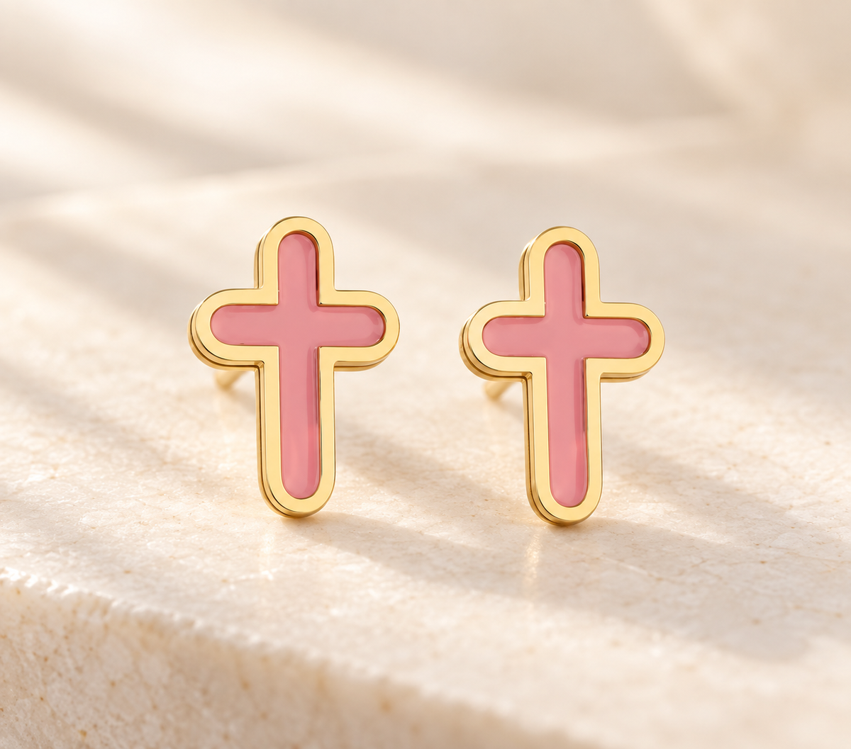 Blush Pink Cross Stud Earrings