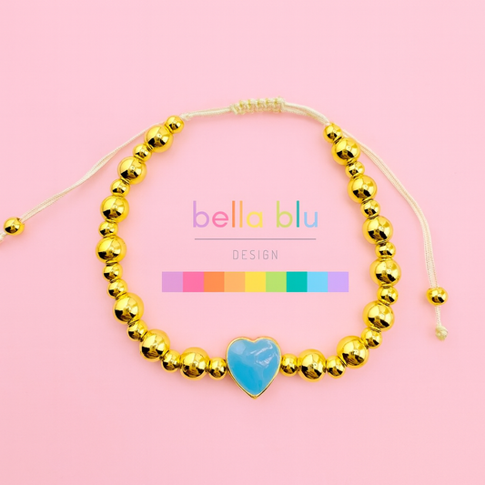 Samantha 18k gold filled bracelet with a blue enamel heart